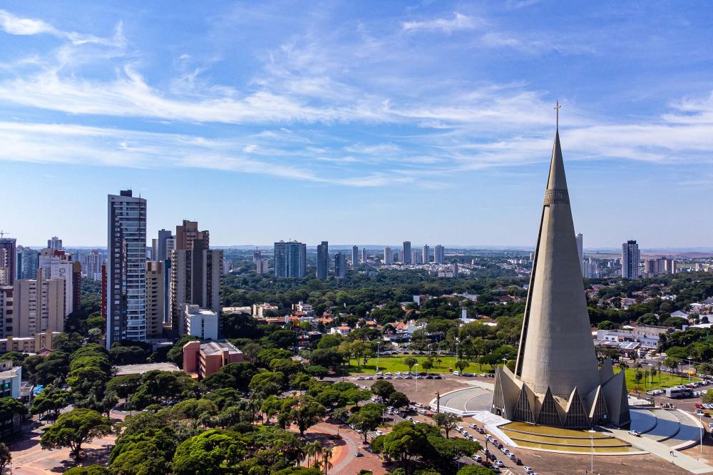 Drone da catedral de Maringá, cidade localizada na região norte do Paraná. Foto: Roberto Dziura Jr/AEN