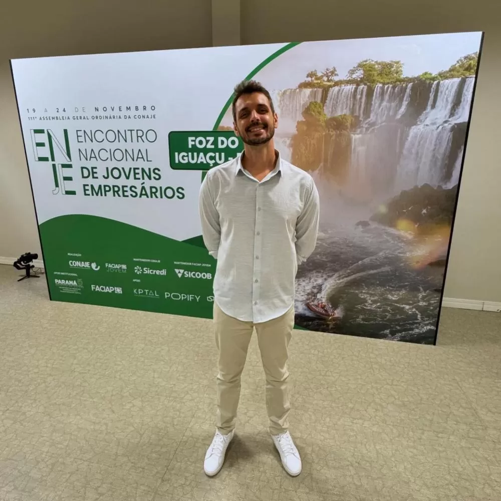 Mairus Gruber, no Encontro Nacional de Jovens Empresários (ENJE). Foto: Arquivo Pessoal