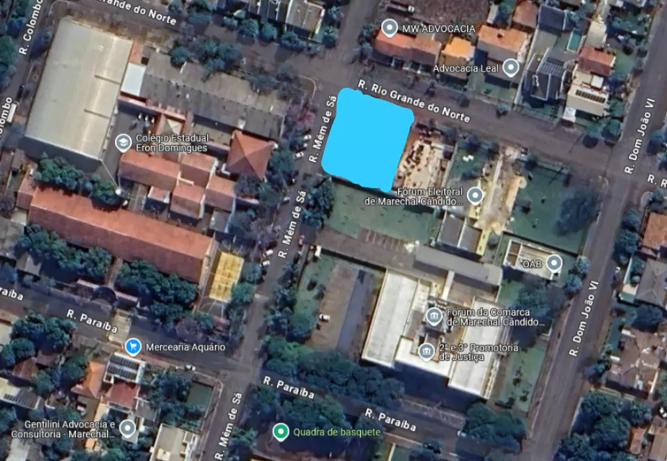 O terreno está localizado junto à quadra onde está instalado o Fórum da Comarca de Marechal Cândido Rondon. Foto: Divulgação