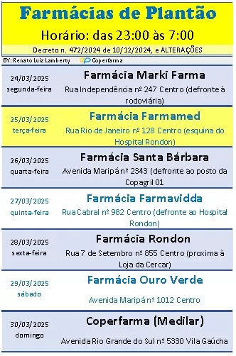 Plantão noturno das farmácias de Marechal Cândido Rondon garante acesso a medicamentos fora do horário comercial