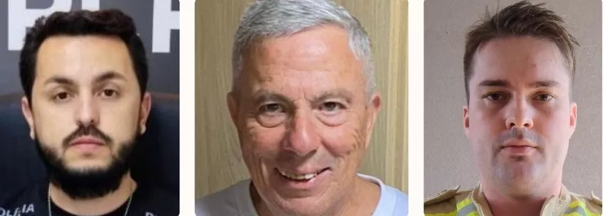 O delegado Rodrigo Baptista Santos, o escrivão aposentado Ataliba Pires de Campos Filho e cabo Rafael Eduardo Daronch. 