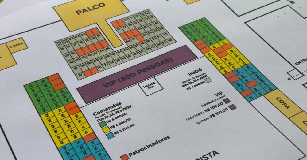 Mapa dos camarotes disponíveis. (Foto: Assessoria/Prefeitura)