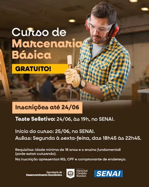 Curso gratuito de marcenaria básica oferece capacitação prática e abre portas para novas oportunidades profissionais.