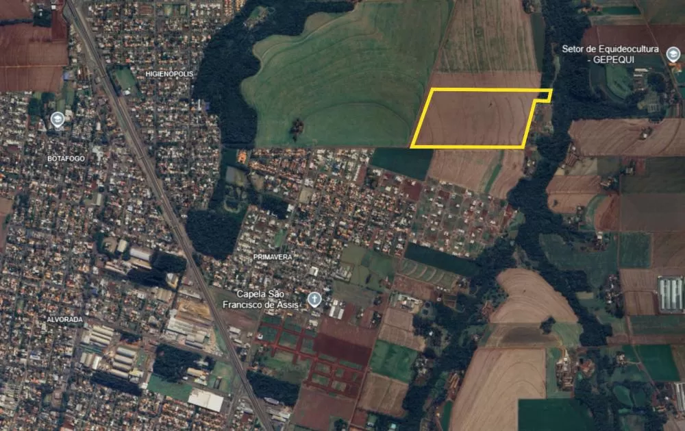 Localização da área onde será construído o novo conjunto habitacional, no Jardim Primavera. (Imagem: Prefeitura Municipal)