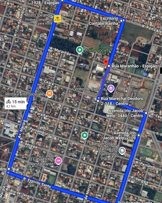 Trajeto do passeio ciclístico. (Foto: Assessoria)