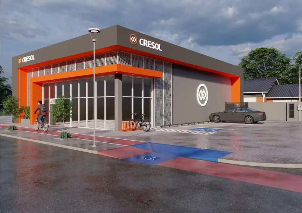 Perspectiva da nova agência da Cresol em Mercedes durante a Expo Mercedes. (Foto: Divulgação)