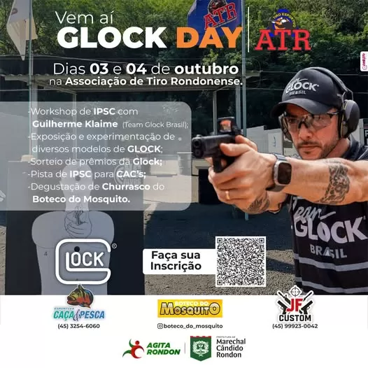 Glock Day será realizado na sede da ATR e integra a programação do Agita Rondon 2025, com atividades voltadas a atletas e entusiastas do tiro esportivo. (Imagem: Divulgação)