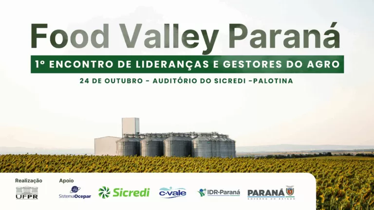 Lançamento do Food Valley Paraná, em Palotina, reunirá cooperativas e instituições parceiras para apresentar soluções tecnológicas voltadas à inovação agroindustrial. (Imagem: Divulgação)