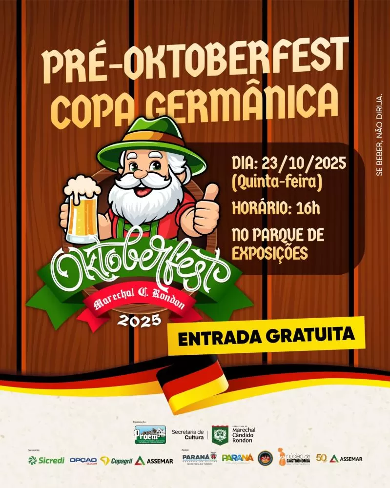 Copa Germânica será palco da Pré-Oktoberfest nesta quinta-feira, com chope, música e gastronomia típica no parque de exposições. (Foto: Divulgação/Prefeitura Municipal)