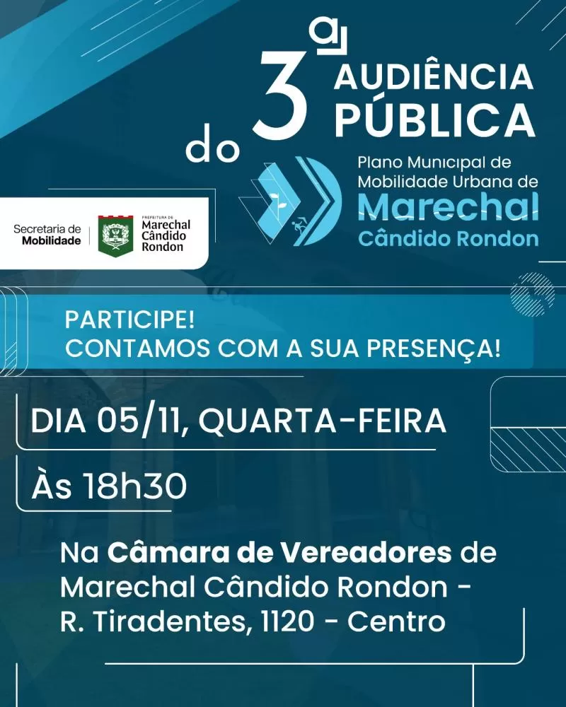 Audiência Pública apresenta as diretrizes finais do Plano Municipal de Mobilidade Urbana. (Imagem: Divulgação/Prefeitura Municipal)
