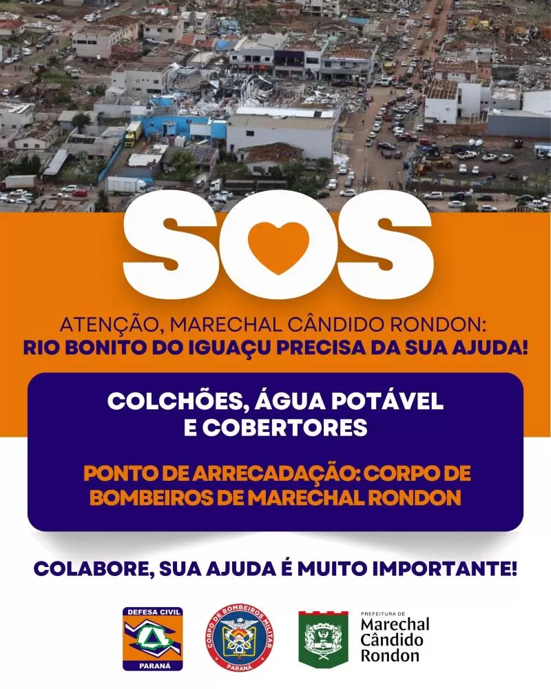 Campanha emergencial busca arrecadar doações para famílias afetadas pelo tornado em Rio Bonito do Iguaçu. (Imagem: Prefeitura Municipal)