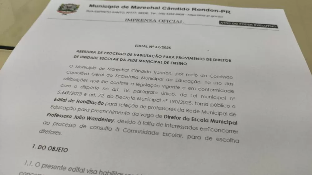 Inscrições para direção da Escola Júlia Wanderley, em Novo Horizonte, encerram-se nesta quarta-feira (12). (Foto: Divulgação/Prefeitura de Marechal Cândido Rondon) 