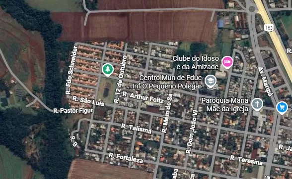 Recape asfáltico de R$ 2,7 milhões vai transformar as ruas do Bairro Botafogo, em Marechal Cândido Rondon. (Imagem: Google Maps)