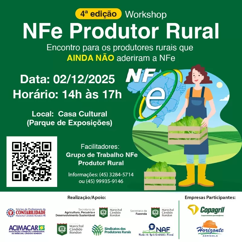 Último workshop da Nota do Produtor Rural acontece no dia 2 de dezembro e orienta sobre a migração obrigatória para a NFP-e. (Imagem: Divulgação)