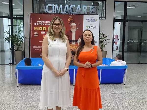 Vice-presidente de Comércio, Sandra Rieger e a presente da Acimacar, Geonvana da Silva Krause acompanharam os sorteios. (Foto: Divulgação)