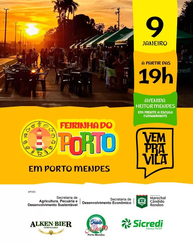 Feirinha do Porto reúne gastronomia, artesanato e produtores locais em noite de integração no distrito de Porto Mendes. (Foto: Divulgação)
