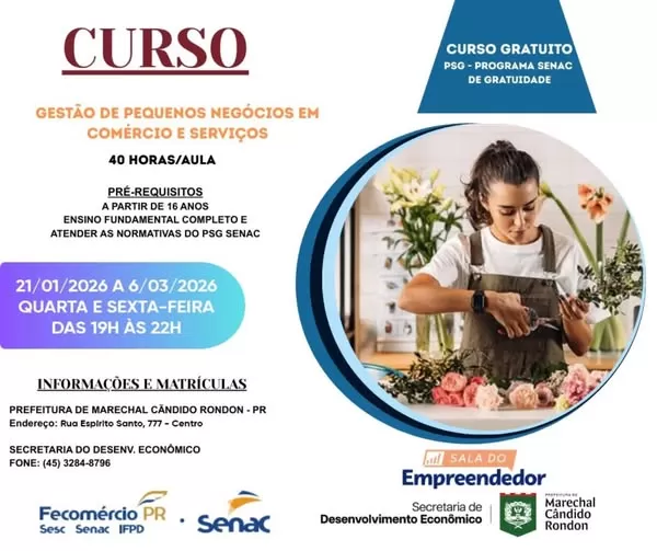 Curso gratuito em Marechal Cândido Rondon capacita microempreendedores e fortalece a gestão de pequenos negócios. (Imagem: Divulgação)