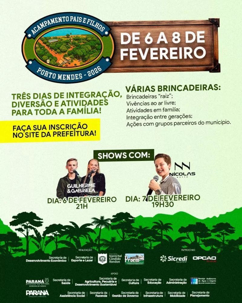 Parque de lazer e turismo de Porto Mendes receberá famílias para três dias de convivência, lazer e integração durante o Acampamento Pais e Filhos 2026. (Foto: Divulgação)