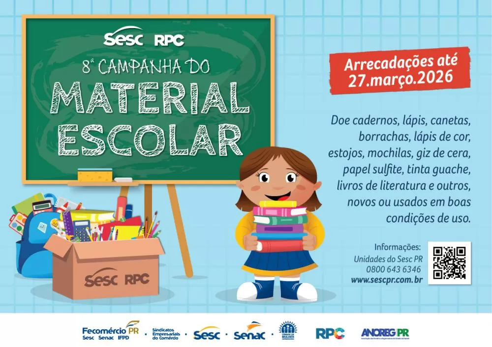 Campanha do Material Escolar do Sesc PR mobiliza doações em todo o Paraná até o fim de março.