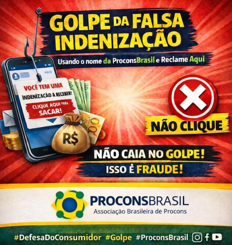 Procon alerta consumidores de Marechal Rondon sobre golpe envolvendo falsa indenização. (Imagem: Divulgação)