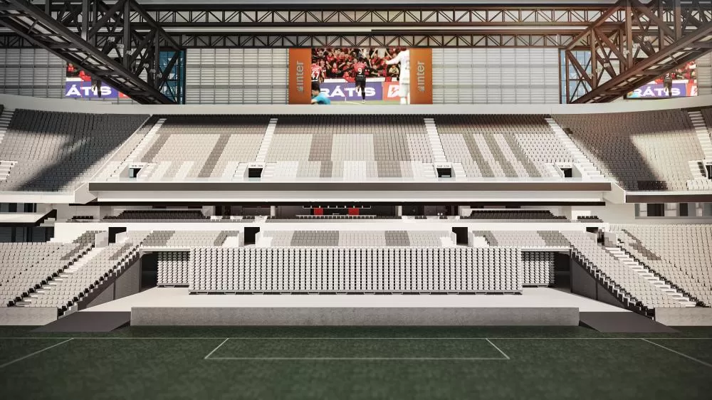 Arena da Baixada terá arquibancada retrátil inédita no Brasil para ampliar realização de shows e eventos. (Foto: Divulgação)