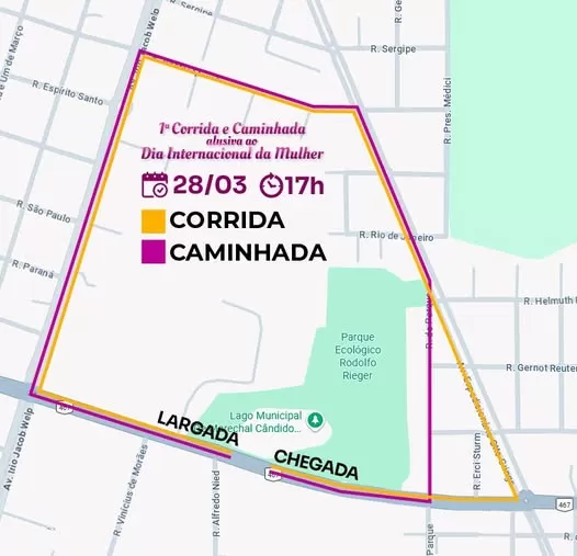 Evento esportivo no lago municipal vai reunir participantes em caminhada e corrida para celebrar o Dia Internacional da Mulher. (Imagem: Divulgação)