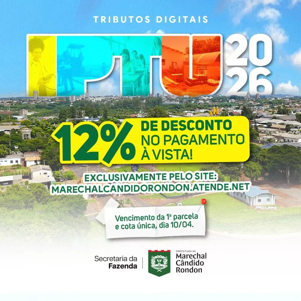 Tributos com desconto de até 12% em Marechal Rondon vencem no dia 10 de abril