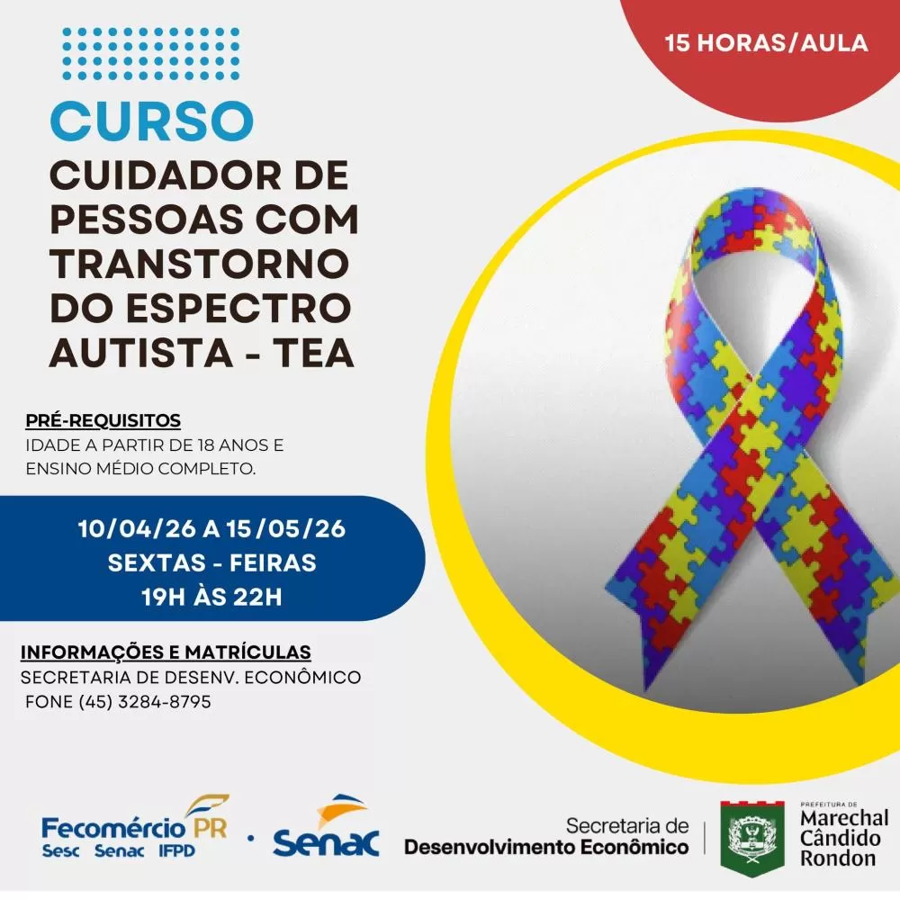 Curso gratuito sobre autismo abre vagas em Marechal Rondon com início em abril