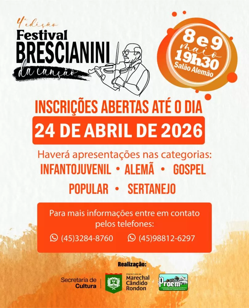 Festival Brescianini abre inscrições e promete revelar novos talentos em Marechal Rondon