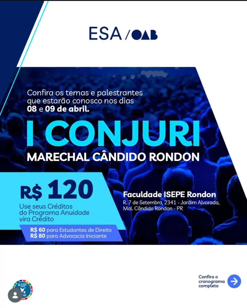 Congresso jurídico reúne advocacia e acadêmicos em Marechal Rondon. (Imagem: Divulgação)