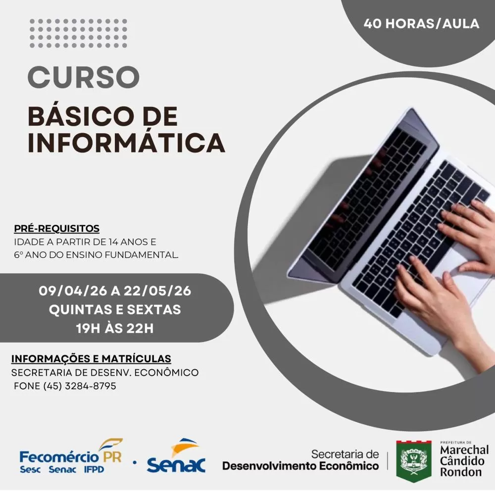 Curso de informática básica busca ampliar a qualificação profissional em Marechal Rondon.