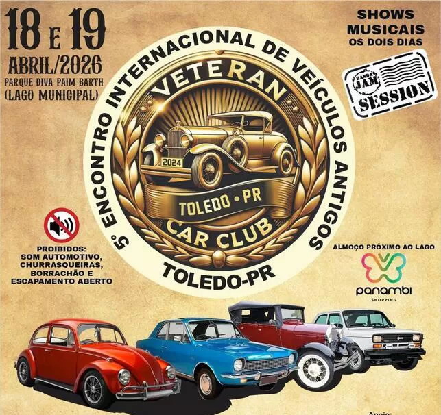 Evento em Toledo deve reunir cerca de 1,5 mil veículos antigos e grande público no Parque Diva Paim Barth. (Imagem: Divulgação)