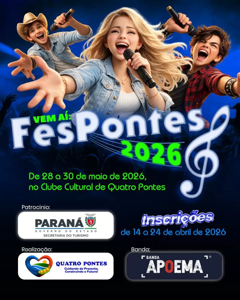 Fespontes transforma emoção em música e revela talentos no palco de Quatro Pontes (Imagem: Divulgação)