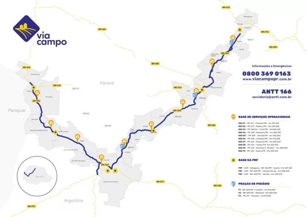 Mapa da região que será atendido pela concessionária Via Campo. (Imagem: Divulgação/Via Campo)