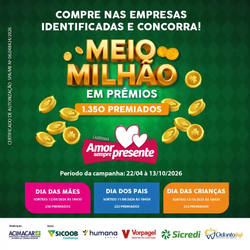 Campanhas da Acimacar movimentam o comércio e distribuem prêmios ao longo de 2026. (Foto: Divulgação)