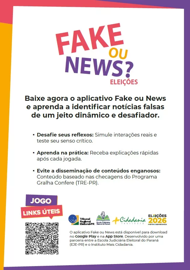 Aplicativo Fake ou News auxilia eleitores na identificação de notícias falsas sobre o processo eleitoral. (Imagem: Divulgação)