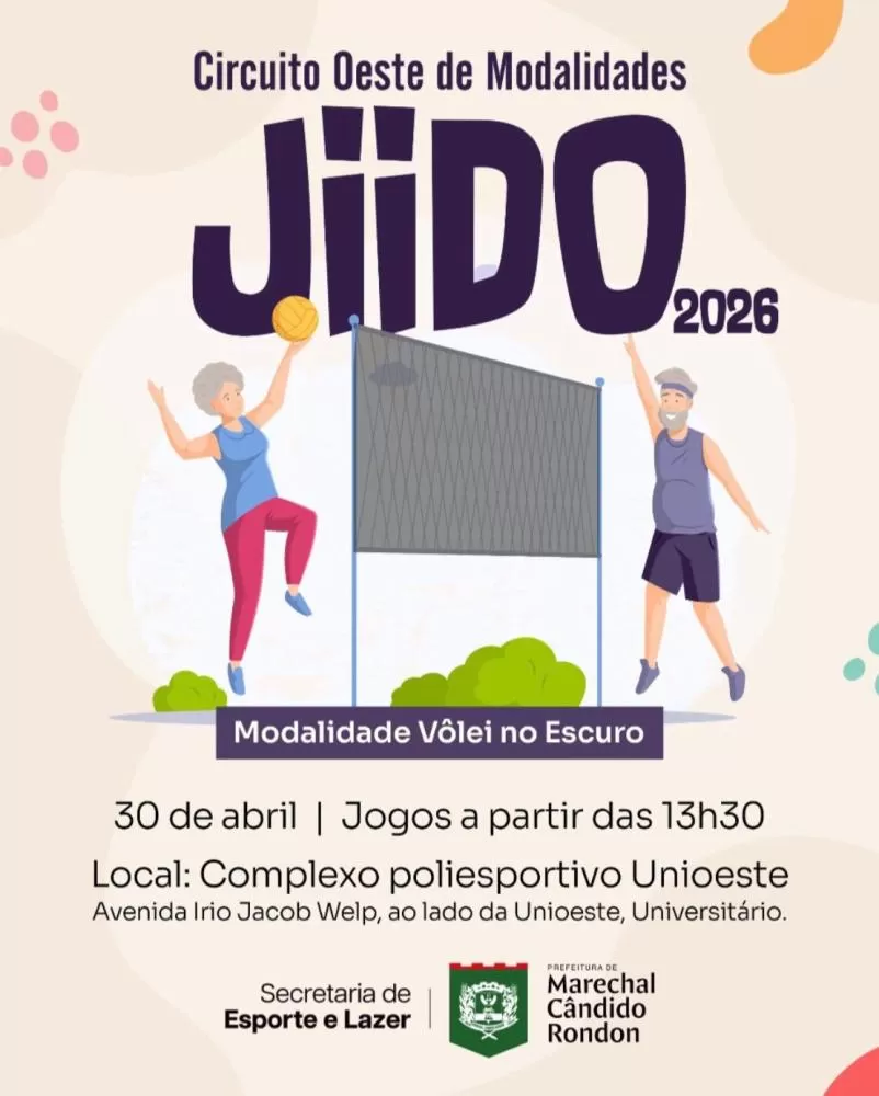 Marechal Cândido Rondon recebe nesta quinta-feira a abertura do Circuito JIIDO 2026, no Complexo Poliesportivo da Unioeste. (Imagem: Divulgação)