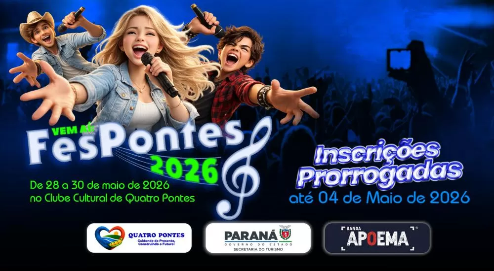 Inscrições para o 24º FESPONTES seguem abertas até 4 de maio em Quatro Pontes. (Imagem: Divulgação)