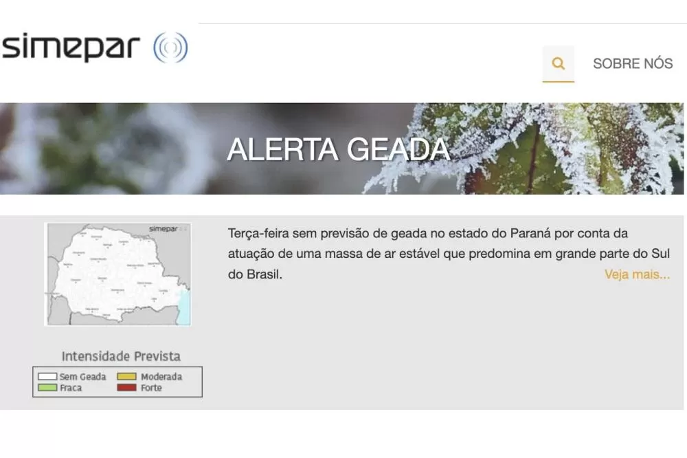 Alerta Geada chega ao 32º ano com boletins diários e informações preventivas para produtores do Paraná. (Imagem: Reprodução)
