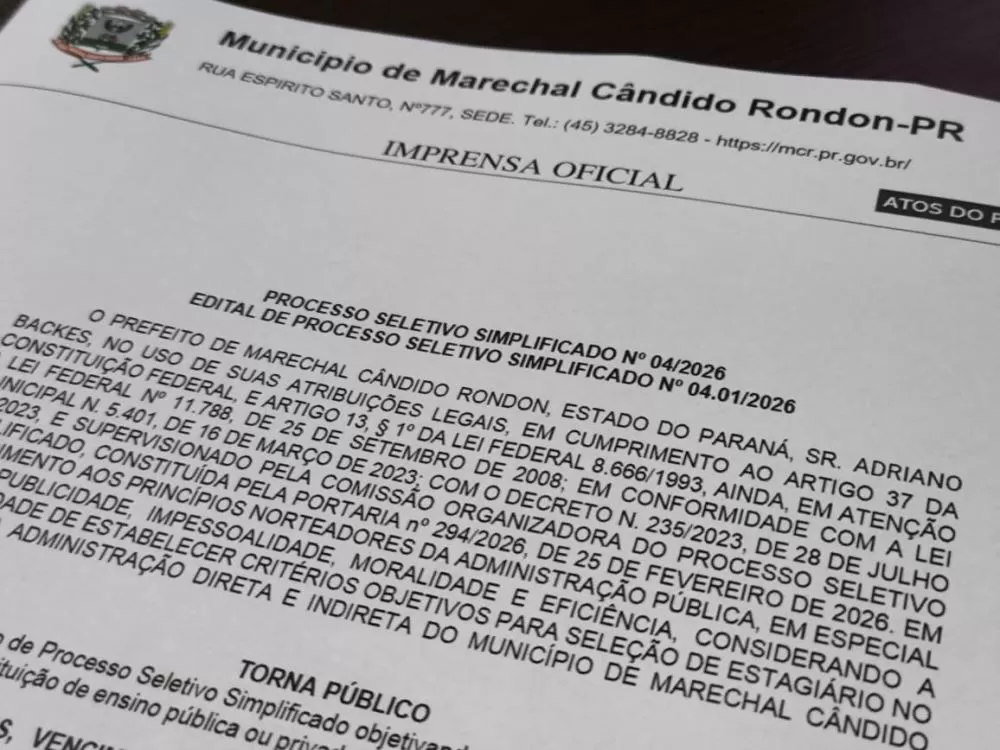 Prefeitura de Marechal Cândido Rondon abriu inscrições para PSS de estágio remunerado na área da Educação. (Foto: Divulgação)