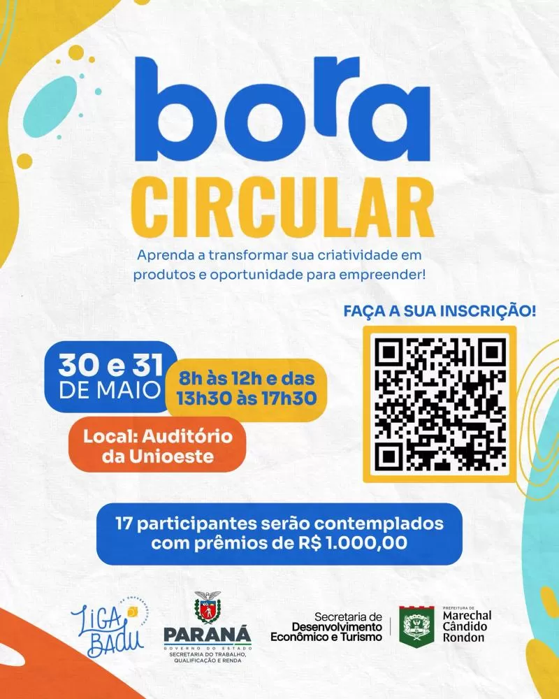 Curso Bora Circular ensinará técnicas de upcycling e economia circular em Marechal Cândido Rondon. (Foto: Divulgação)