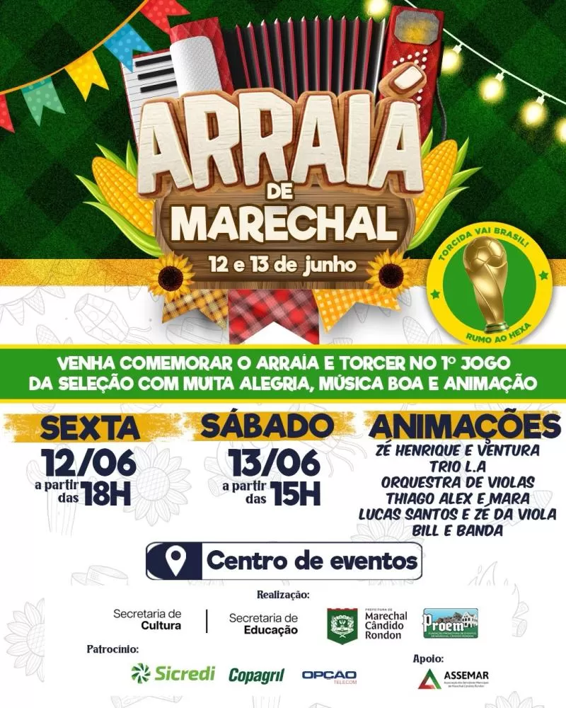 Arraiá de Marechal será realizado nos dias 12 e 13 de junho, no centro de eventos do parque de exposições, com entrada gratuita. (Foto: Divulgação)