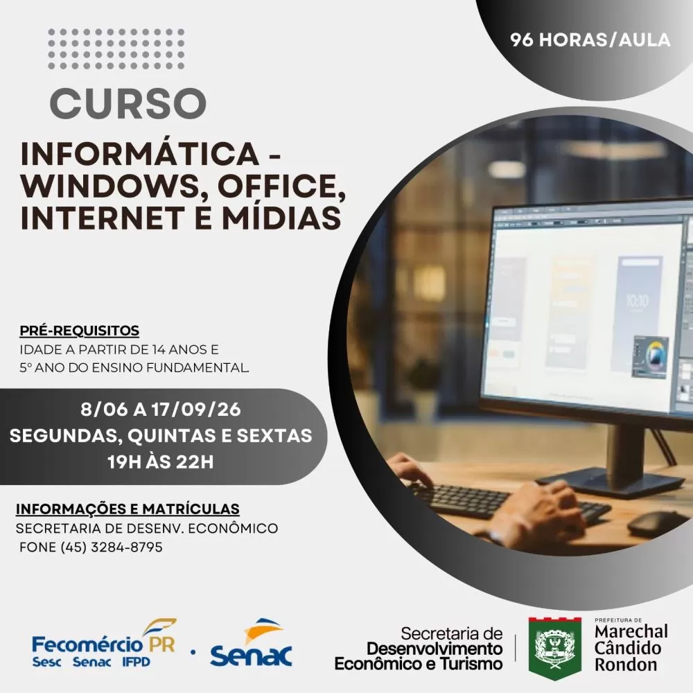 Prefeitura e Senac Marechal oferecem curso gratuito de informática
