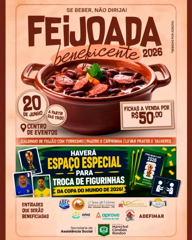 Feijoada Beneficente será realizada no centro de eventos do parque de exposições, com renda destinada a entidades de Marechal Cândido Rondon. (Foto: Divulgação)