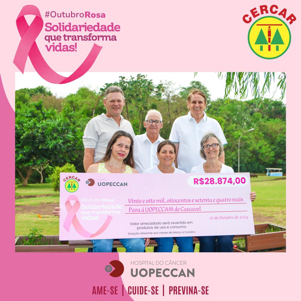 Equipe da Cercar com o cheque simbólico repassado para a Uopeccan. Foto: Cercar
