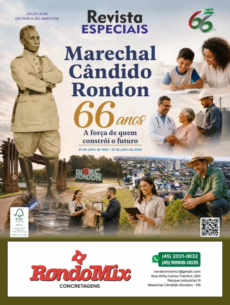 Capa da edição especial da Revista Especiais em homenagem aos 66 anos de Marechal Cândido Rondon. (Foto: Divulgação)