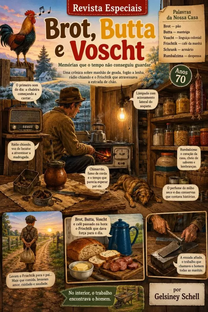 Imagem criada por IA e que retrata o brot, butta e voscht.