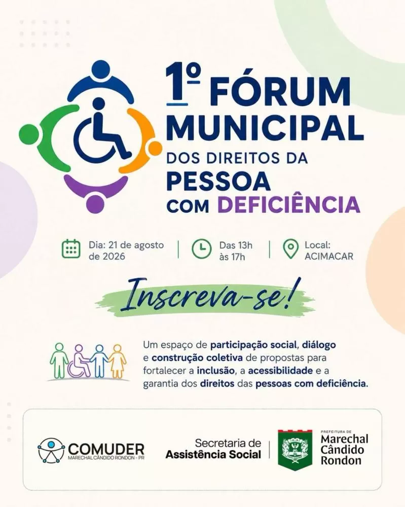 1º Fórum Municipal dos Direitos da Pessoa com Deficiência será realizado nesta sexta-feira (21), das 13h às 17h, na ACIMACAR. (Imagem: Divulgação)