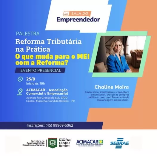 Palestra gratuita vai esclarecer mudanças da Reforma Tributária e seus impactos para MEIs e pequenos negócios. (Imagem: Divulgação)