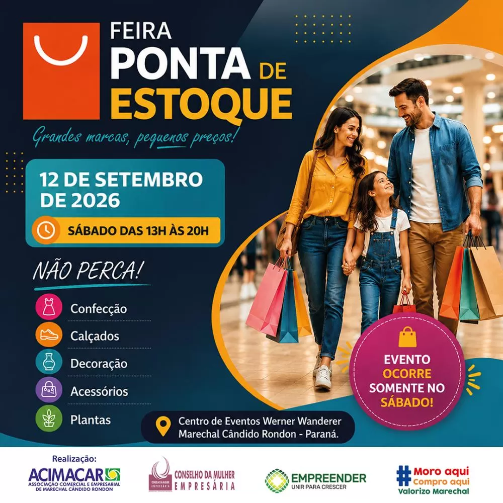 A Feira Ponta de Estoque, promovido pelo Conselho da Mulher Empresária de Marechal Cândido Rondon, acontece no dia 12 de setembro. (Imagem: Divulgação)